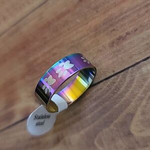 Dog Paw Stainless Steel Irredescent Unisex Ring in Random Colored Gift Box 11.5